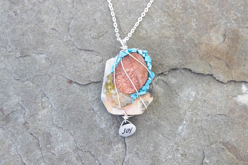 Joy and Happiness Amulet Wire Wrapped Pendant OOAK Earth Friendly Natural Healing Eco Fashion Gift Soul Journey Healing Jewelry