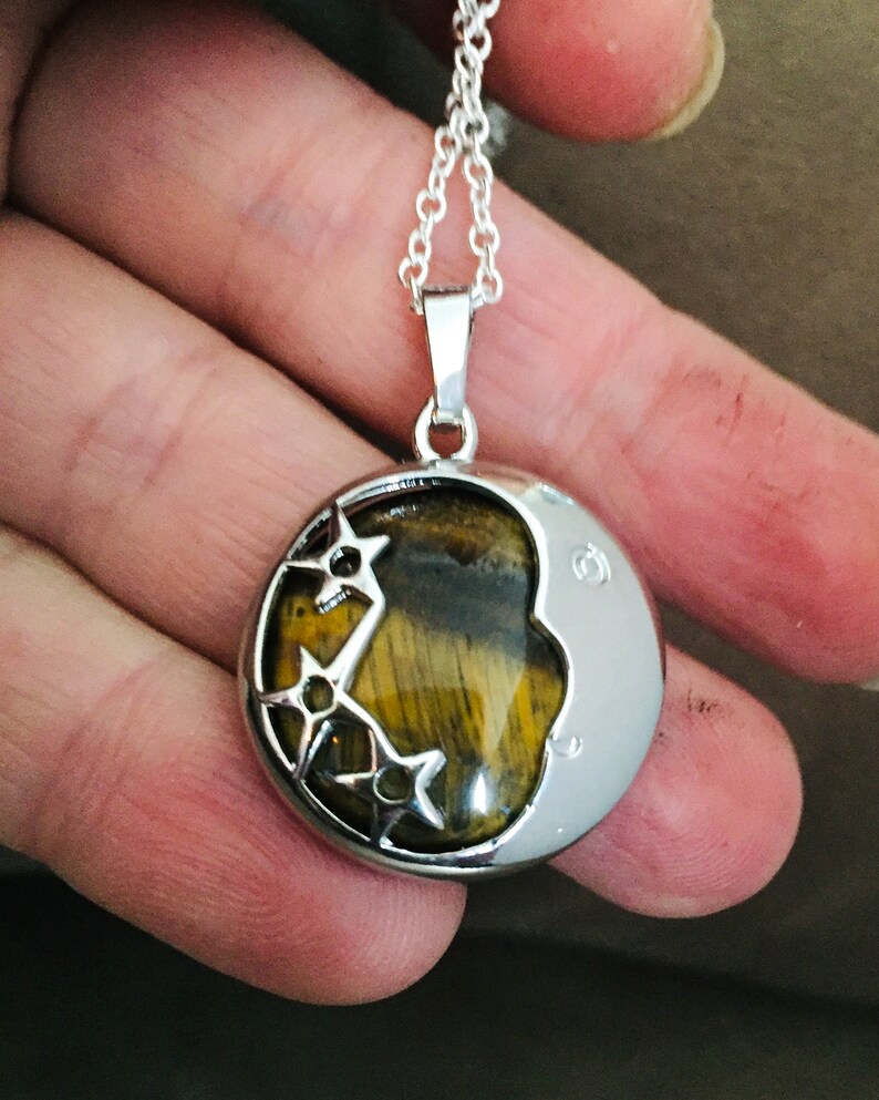 Tiger\u2019s Eye Moon /& Stars Pendant Good Luck Necklace Inner Strength Protection Necklace