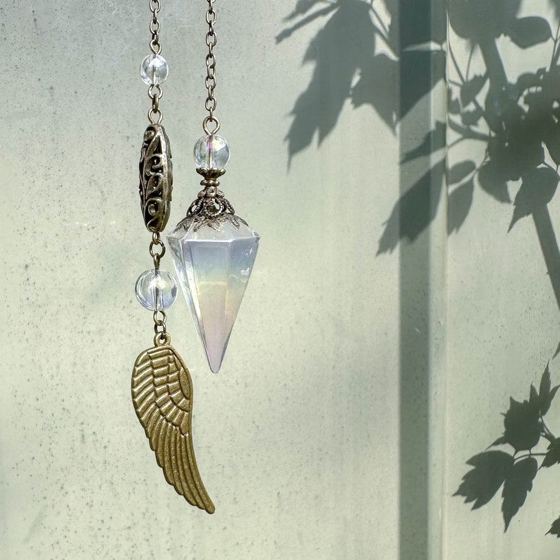 Angel Aura Quartz Pendulum With Large Wing, Aids Insight and Connection ...