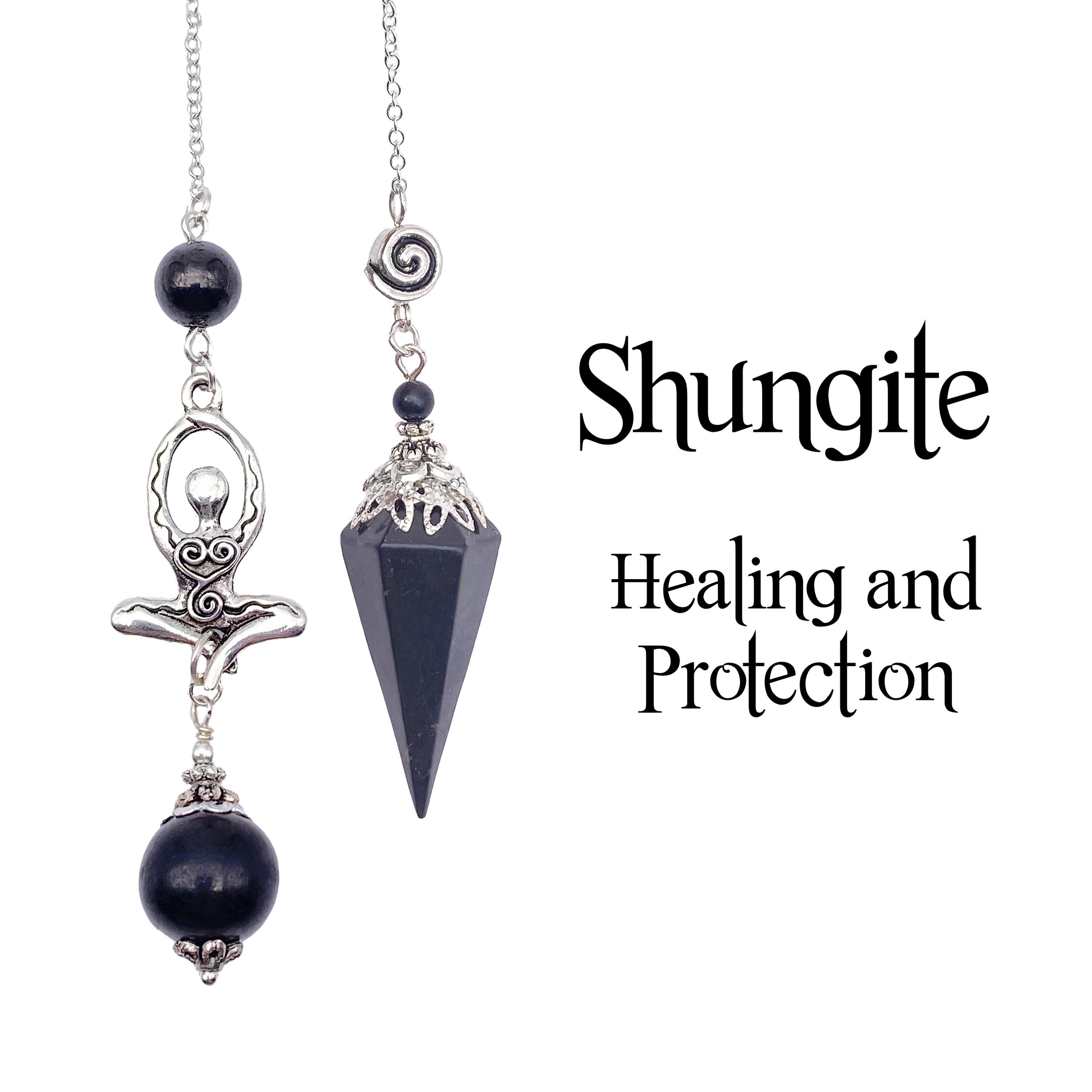 Shungite Goddess Pendulum, Miracle Stone Divining Pendulum, Chakra Healing Pendulum, Beaded Crystal Divination Pendulum, Scrying Pendulum