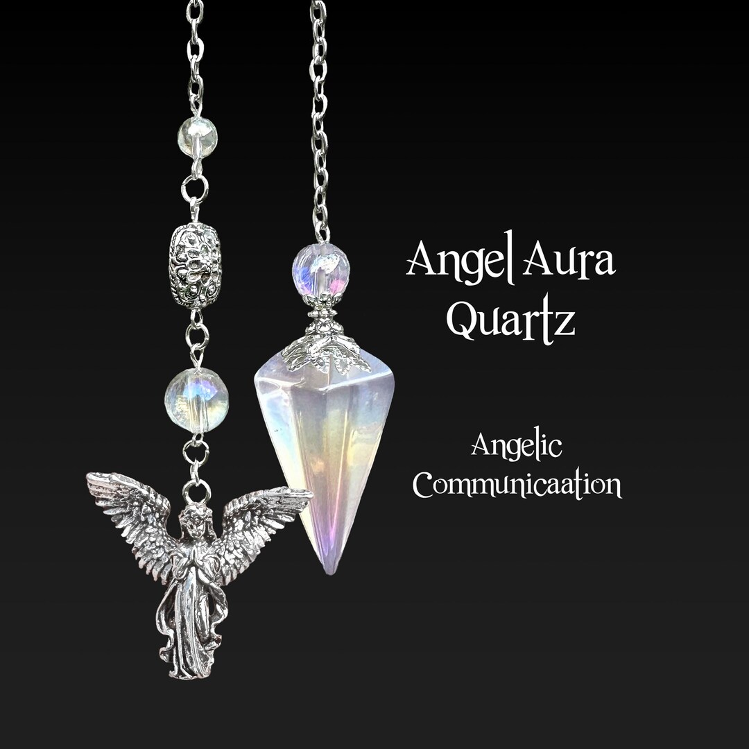 Angel Aura Quartz Pendulum, Beaded Crystal Divination, Angel Symbol - Etsy