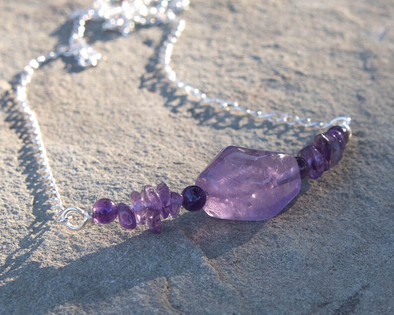Amethyst Balance of Body and Mind Healing Energy Bar Necklace Crown Chakra February Birthstone Earthy Friendly Eco Fashion Gift