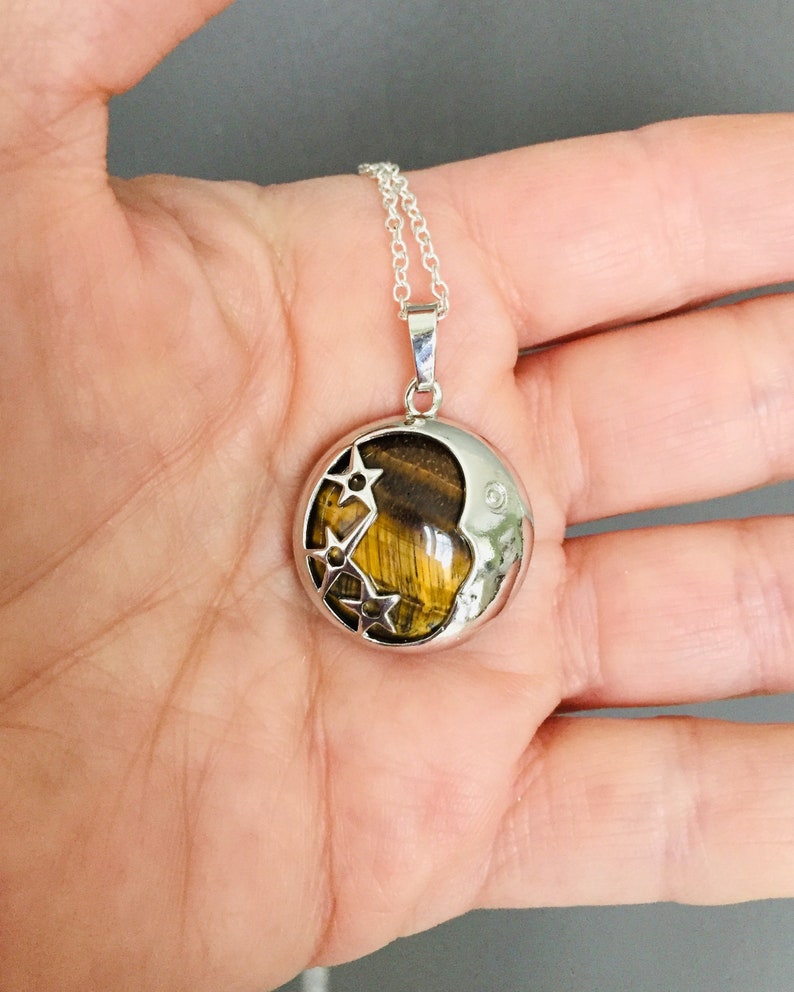 Tiger\u2019s Eye Moon /& Stars Pendant Good Luck Necklace Inner Strength Protection Necklace