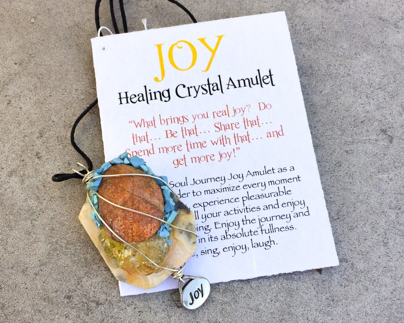 Joy and Happiness Amulet Wire Wrapped Pendant OOAK Earth Friendly Natural Healing Eco Fashion Gift Soul Journey Healing Jewelry
