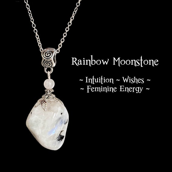 Rainbow Moonstone Pendant, Goddess Necklace, Tumbled Moonstone, Feminine Energy, Intuition Jewelry 