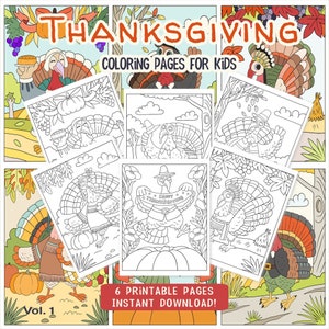 6 Printable Thanksgiving Coloring Pages For Kids - Turkey Coloring Pages For Children Ages 4-8 | Coloring Sheets Download PNG, PDF