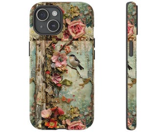 Collage Phone Case Vintage Aesthetic | Digital Collage Art Cell Phone Cover | Floral