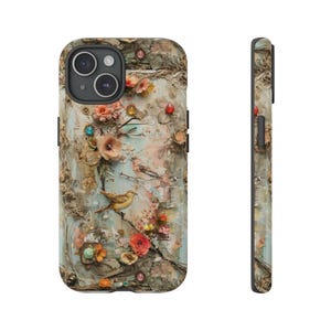 Birdsongs Blossom Vintage Style Floral Phone Case | Digital Photo Collage Art Design | Soft Pastel Colors | Feminine Cell Phone Cover