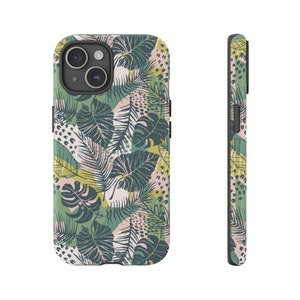 Jungle Abstract Tropical Leaves Pattern Phone Case | Jungle Leopard Spots | Green And Pink Phone Case