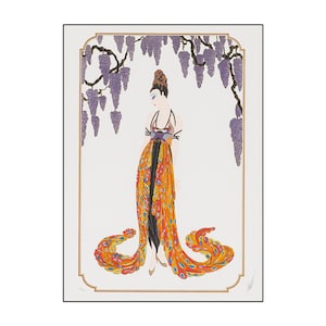 Erte Art Deco Print Book Plate | Feather Gown | Vintage Fashion Drawing | Famous Artist | Elegant Wall Art Print | Book Page | No Frame