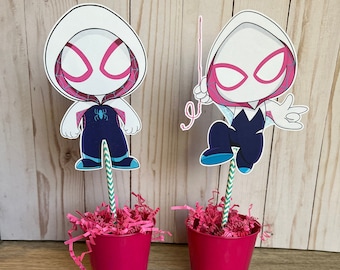 Ghost Spider Centerpieces, Ghost Spider Decorations, Spider Gwen Cake Topper, Spider Gwen Birthday, Spider Girl Birthday