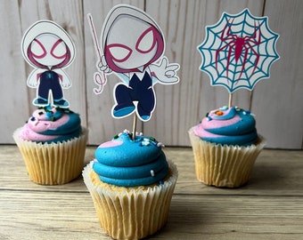 Ghost Spider Cupcake Toppers, Ghost Spider Decorations, Spider Gwen Cupcake Toppers, Spider Gwen Birthday