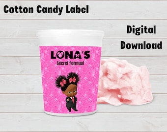 Recuerdos de Boss Baby para niña, etiqueta de algodón de azúcar de Boss Baby, recuerdos de fiesta de Boss Baby para niña en negro, baby shower de Boss Baby