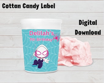 Spider Gwen Cotton Candy Label, Ghost Spider Party Favor, Ghost Spider Decorations, Spider Gwen Party Favor, Spider Gwen Birthday