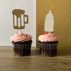 Baby is Brewing Cupcake Toppers, Baby is Brewing Decorations, Beer and Bottles Baby Shower Decor, Pregger Kegger Decor