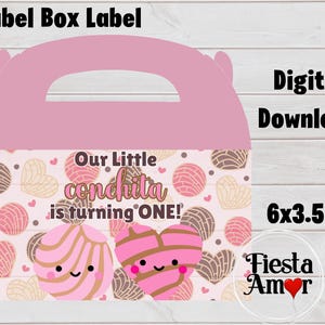 Concha Gable Box Label, Concha Baby Shower, Concha Party Decor, Concha Theme Party, Conchita Party