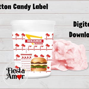 Burger Birthday Party, Burger Decorations, Burger Cotton Candy Label