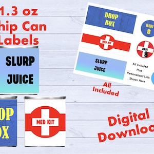 Med Kit Chip Can Label, Drop Box Chip Can Label, Gamer Chip Can Label, Video Game Birthday, Video Gamer Favor