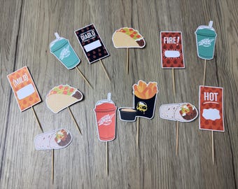 Adornos para cupcakes de tacos, fiesta de tacos, decoraciones para tacos, martes de tacos