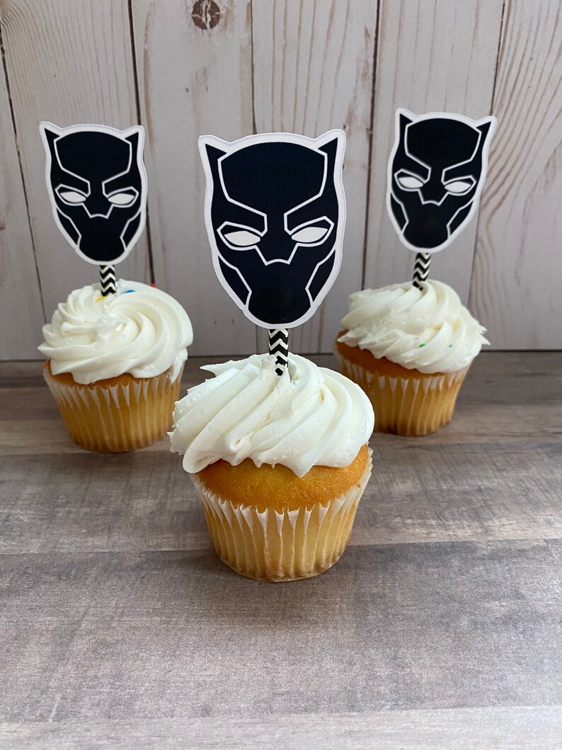 Black Panther Cupcake Toppersblack Panther Decorations Black Etsy