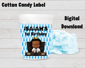 Etiqueta de algodón de azúcar para niño Boss Baby, recuerdo para niño Boss Baby, baby shower de niño Boss Baby en color negro