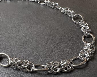 Fancy Oval Link Silver Chain Necklace, Stainless Steel Chainmaille