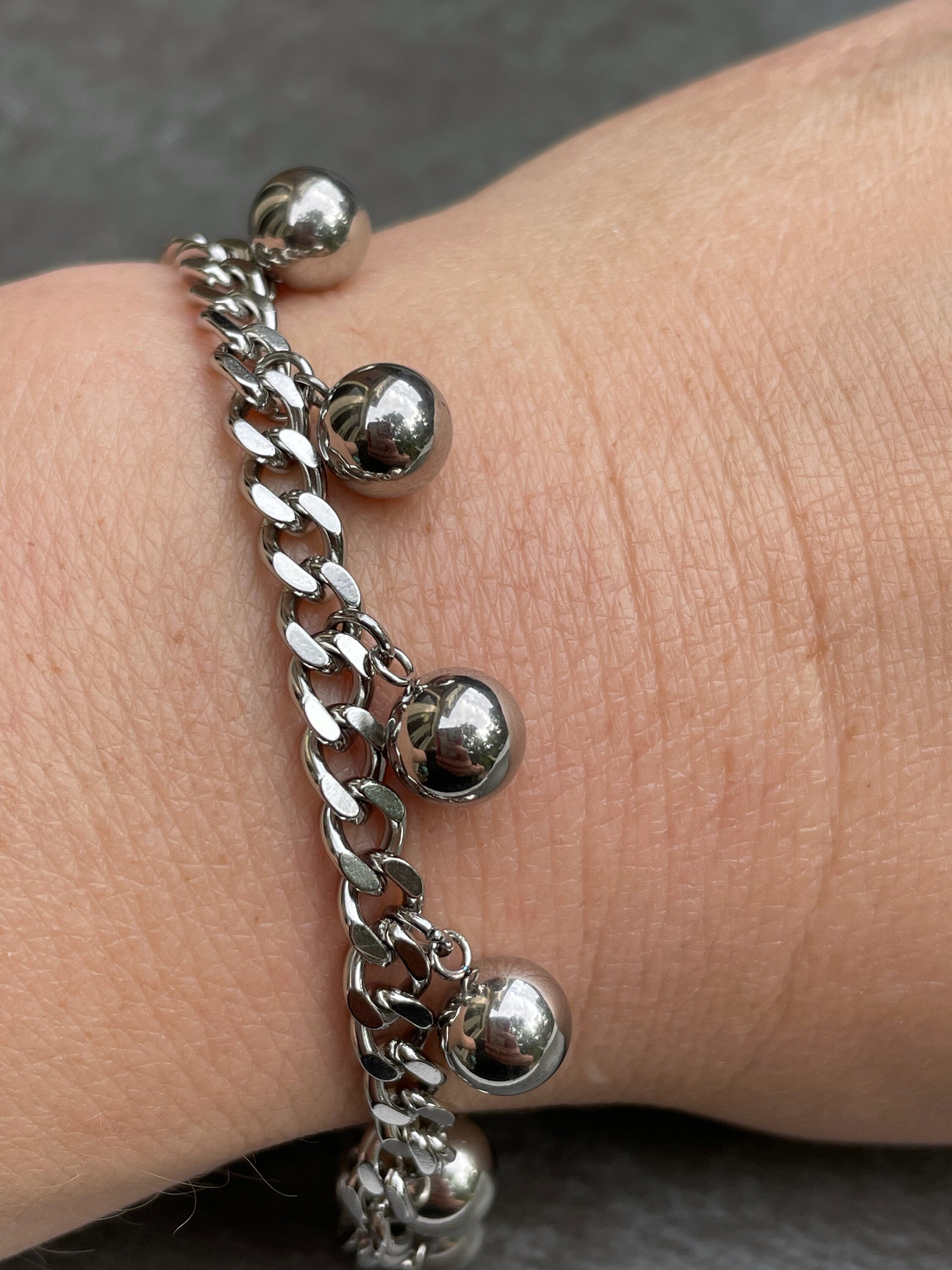 Silver Ball Bracelet Ball and Chain Bracelet Charm Bracelet Etsy