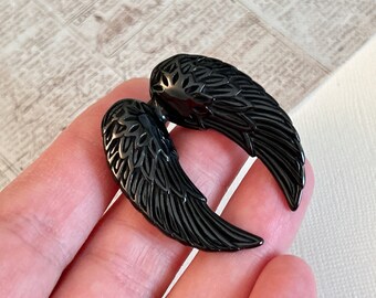 Angel Wings Pendant Charm, Jewelry Supply, Black Stainless Steel Wing Pendant, Bird Wings Pendant, Large Hole Pendant, Men's Pendant