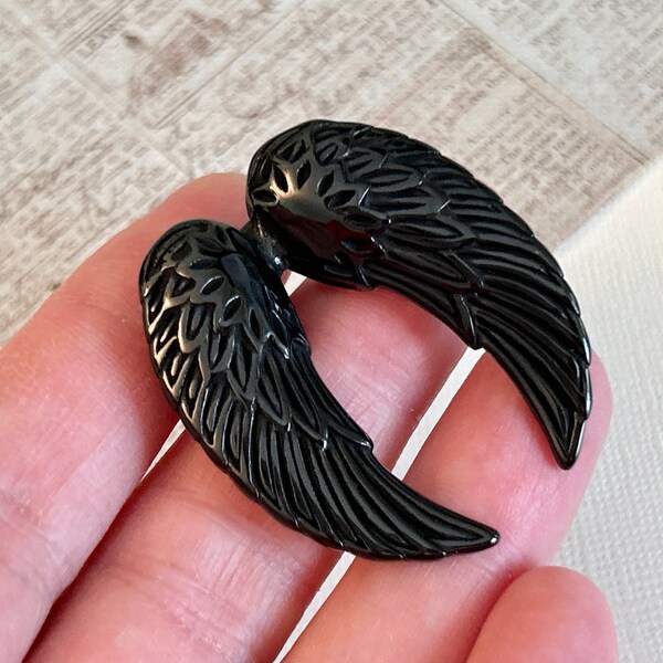 Angel Wings Pendant Charm, Jewelry Supply, Black Stainless Steel Wing Pendant, Bird Wings Pendant, Large Hole Pendant, Men's Pendant