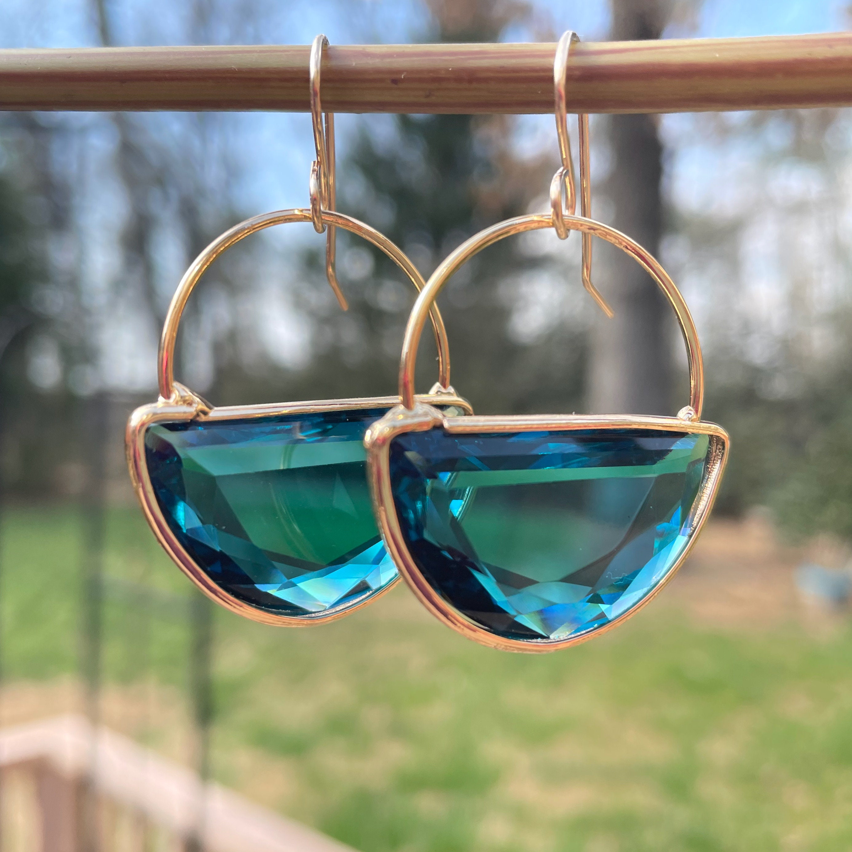Blue Hoop Earrings Blue Glass Earrings Ocean Earrings Blue | Etsy