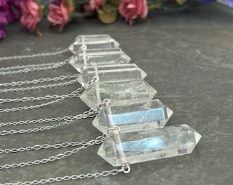 Quartz Point Pendant, Clear Quartz Necklace, Raw Crystal Necklace, Double Terminated Quartz, Quartz Statement Necklace, Quartz Jewelry,