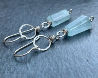 Blue Gemstone Earrings Aquamarine, Blue Gemstone Dangle Earrings Silver, Artisan Silver Earrings, Blue Drop Earrings, Aquamarine Jewelry