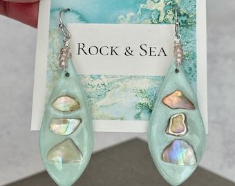 Aqua Blue Shell Earrings, Blue Clay Earrings, Polymer Clay Earrings, Blue Dangle Earrings, Clay Jewelry, Beach Earrings, Beach Gift