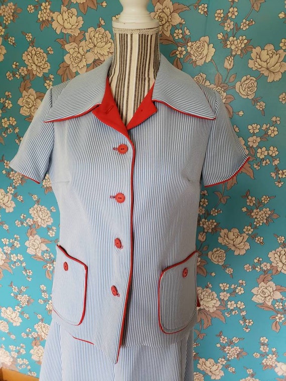 1960's Light Blue Striped Summer Suit Set- Medium - image 3