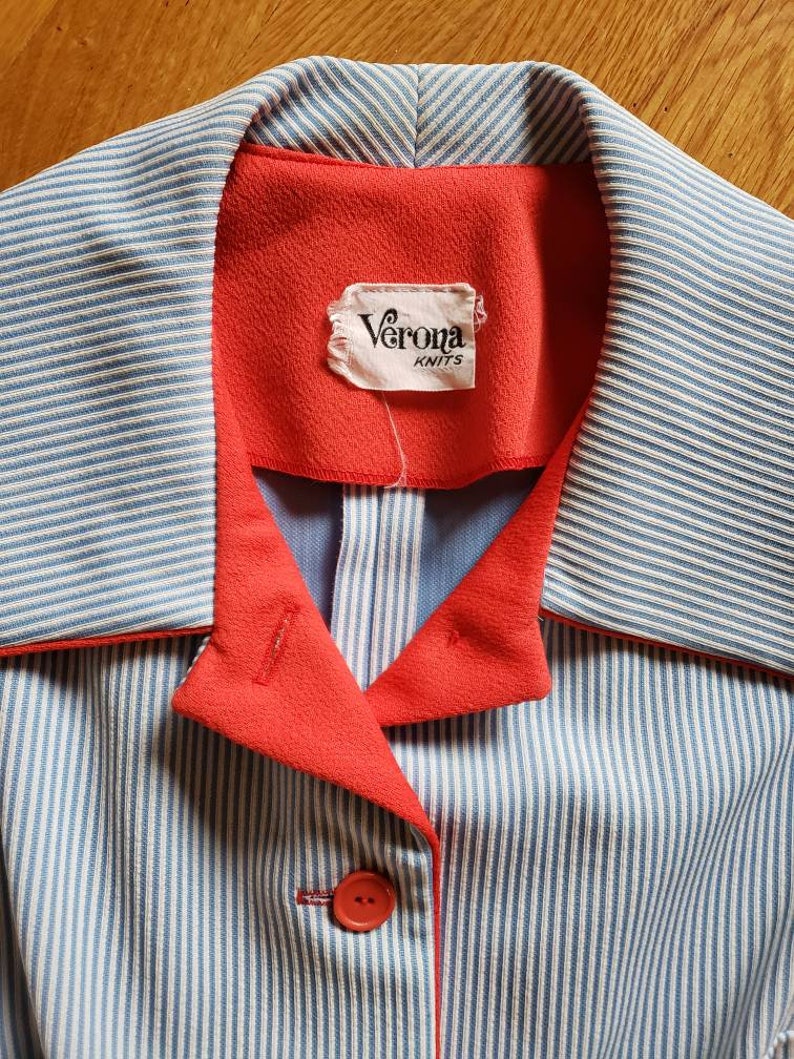 1960/'s Light Blue Striped Summer Suit Set Medium