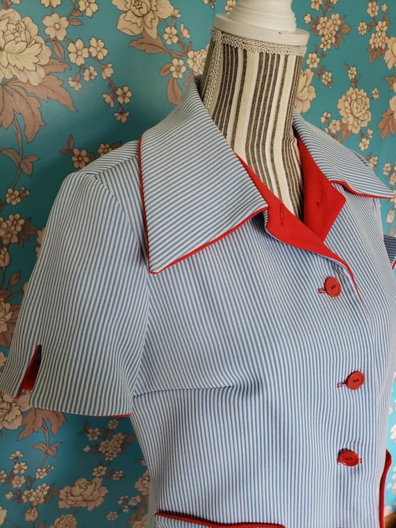 1960's Light Blue Striped Summer Suit Set- Medium - image 5