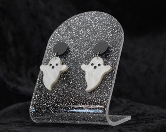 Cute Halloween Ghost Acrylic Earrings | Sterling Silver + Nickel Free | Fall Earrings
