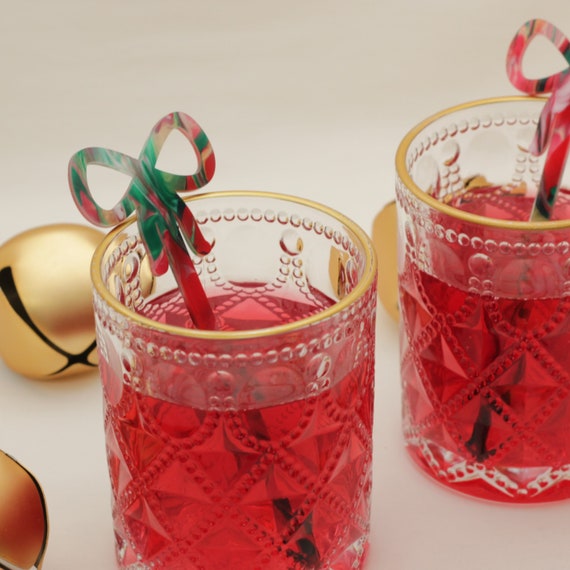 Acrylic Holiday Bow Drink Stirrer Set of 4 Cocktail Stirrers Holiday Mixed  Drinks Christmas Stir Stick Bow Sizzle Stick 