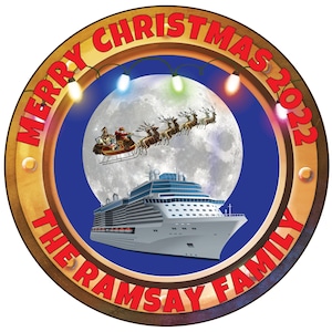 Christmas Santa Sleigh Porthole Personalized Cruise Door Magnet