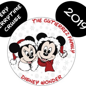 Christmas Mickey and Minnie with Snow Personalized Disney Cruise Door Magnet