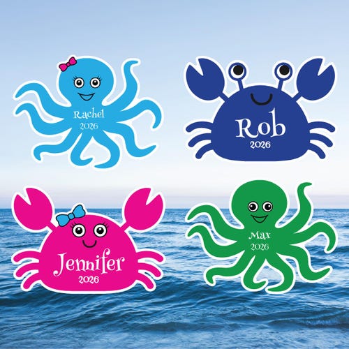 Crab Octopus Caribbean Sea Creatures Personalized Cruise Door Magnet