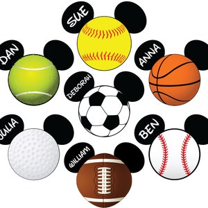 Football, Baseball, Basketball, Soccer, Golf, Tennis, Softball, Volleyball Mickey Silhouette Heads Disney Cruise Door Magnet