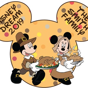 Mickey and Minnie Thanksgiving Dinner Silhouette Personalized Disney Cruise Door Magnet