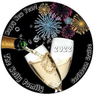 New Year Fireworks Champagne Glasses Celebration Personalized Cruise Door Magnet