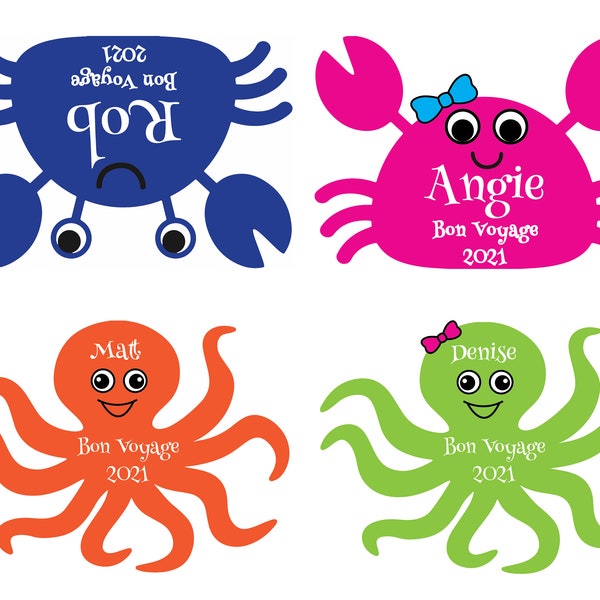 Crab Octopus Caribbean Sea Creatures Personalized Cruise Door Magnet