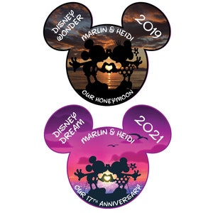 XL Sunset Mickey Minnie 2 Background Options Disney Cruise Personalized Door Magnet Honeymoon Just Married Anniversary