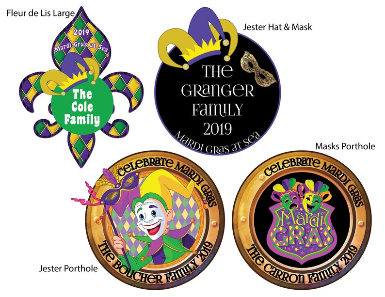Mardi Gras Jester Fleur de Lis Personalized Cruise Door Magnet