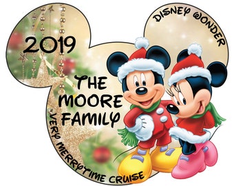 Christmas Very Merrytime Mickey Minnie Santa and Mrs. Santa Personalized Cruise Magnet