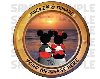 Mickey & Minnie Honeymoon Just Married Anniversary Porthole Personalized Disney Cruise Magnet