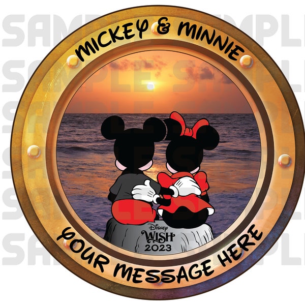 Mickey & Minnie Honeymoon Just Married Anniversary Porthole Personalized Disney Cruise Magnet